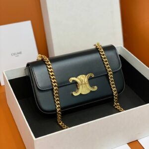 Celine Black Triomphe Shoulder Bag with Chain