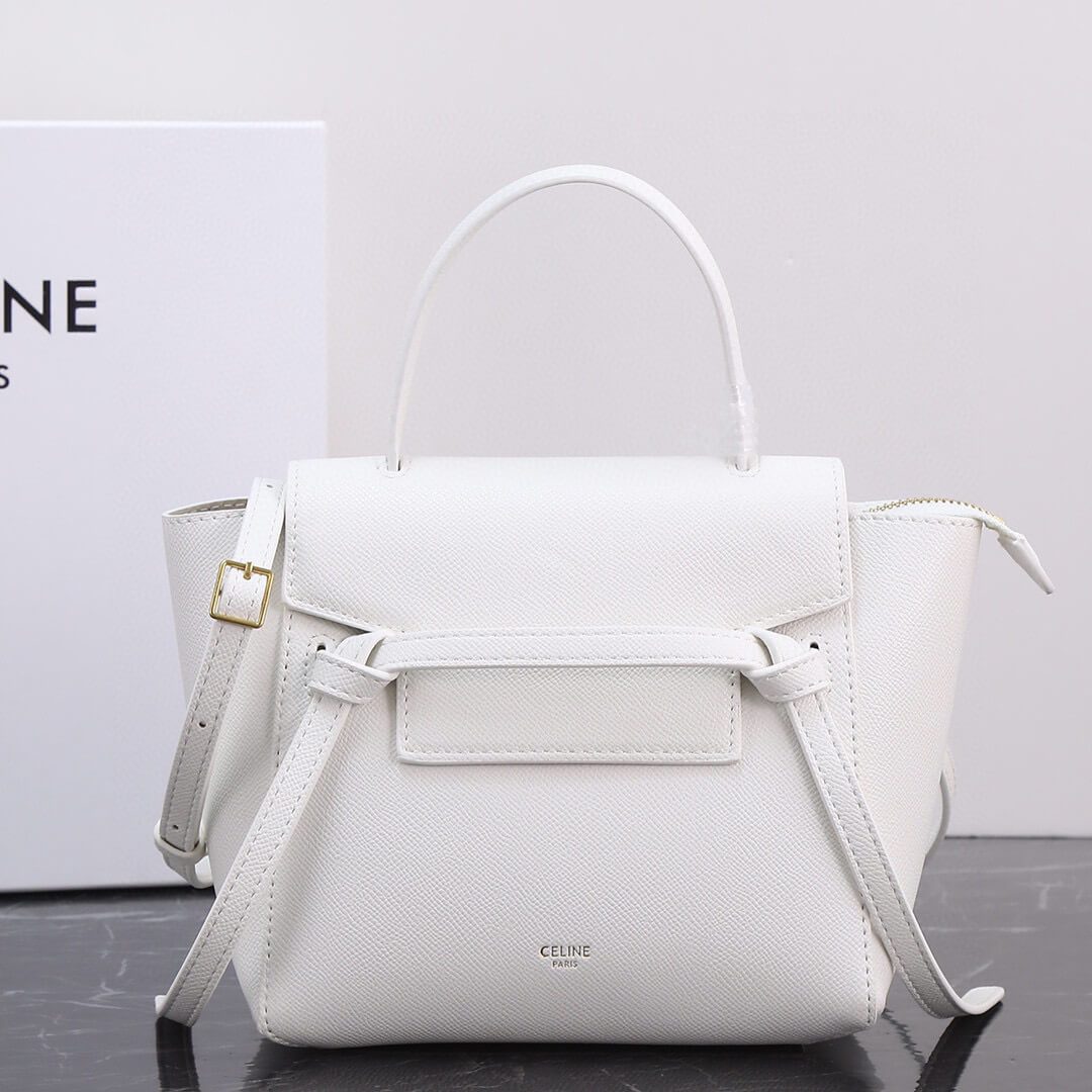 Celine Nano Belt Bag In Grained Calfskin Leather White Bag
