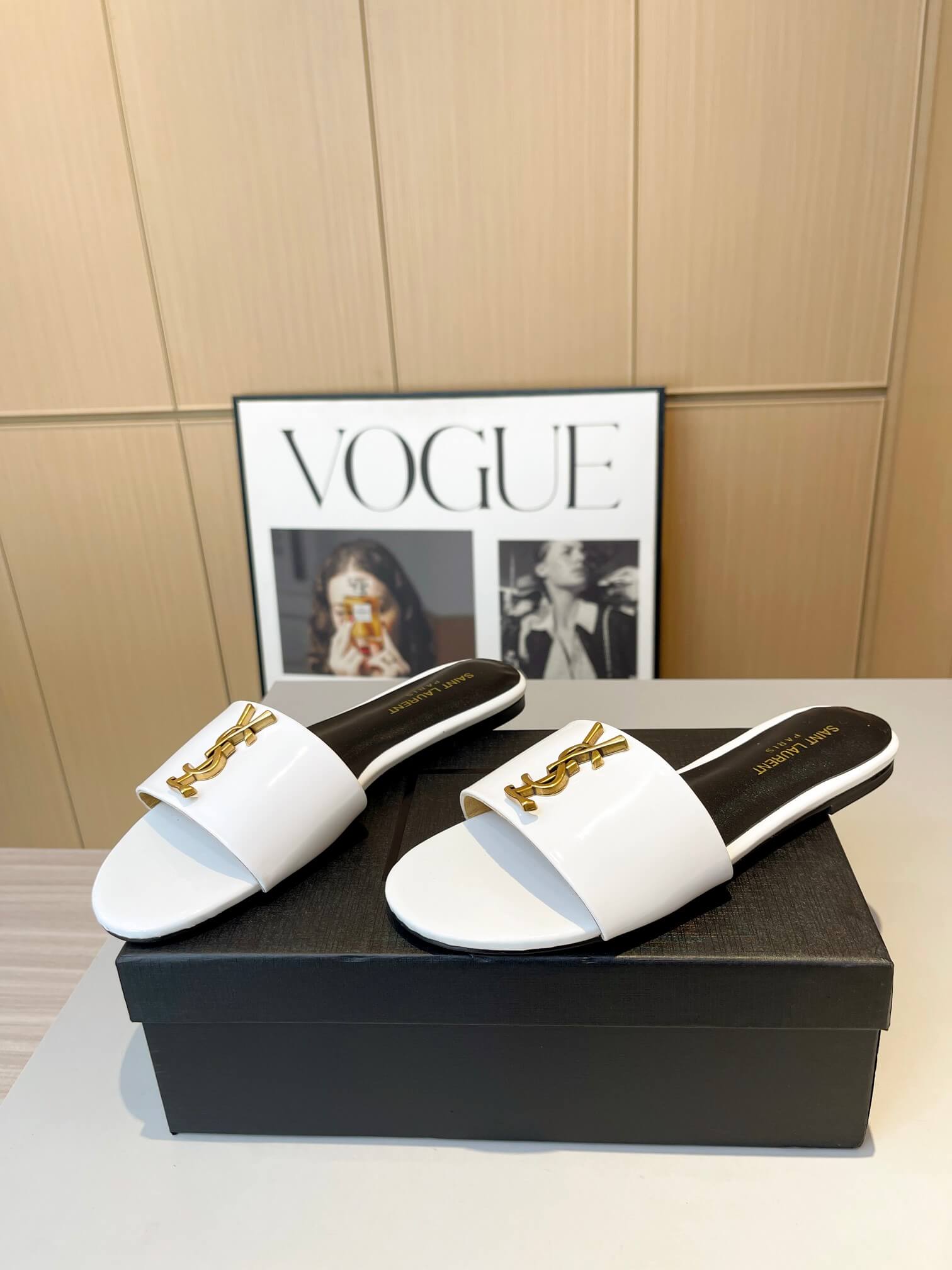 YSL Flat White Slides - Image 2