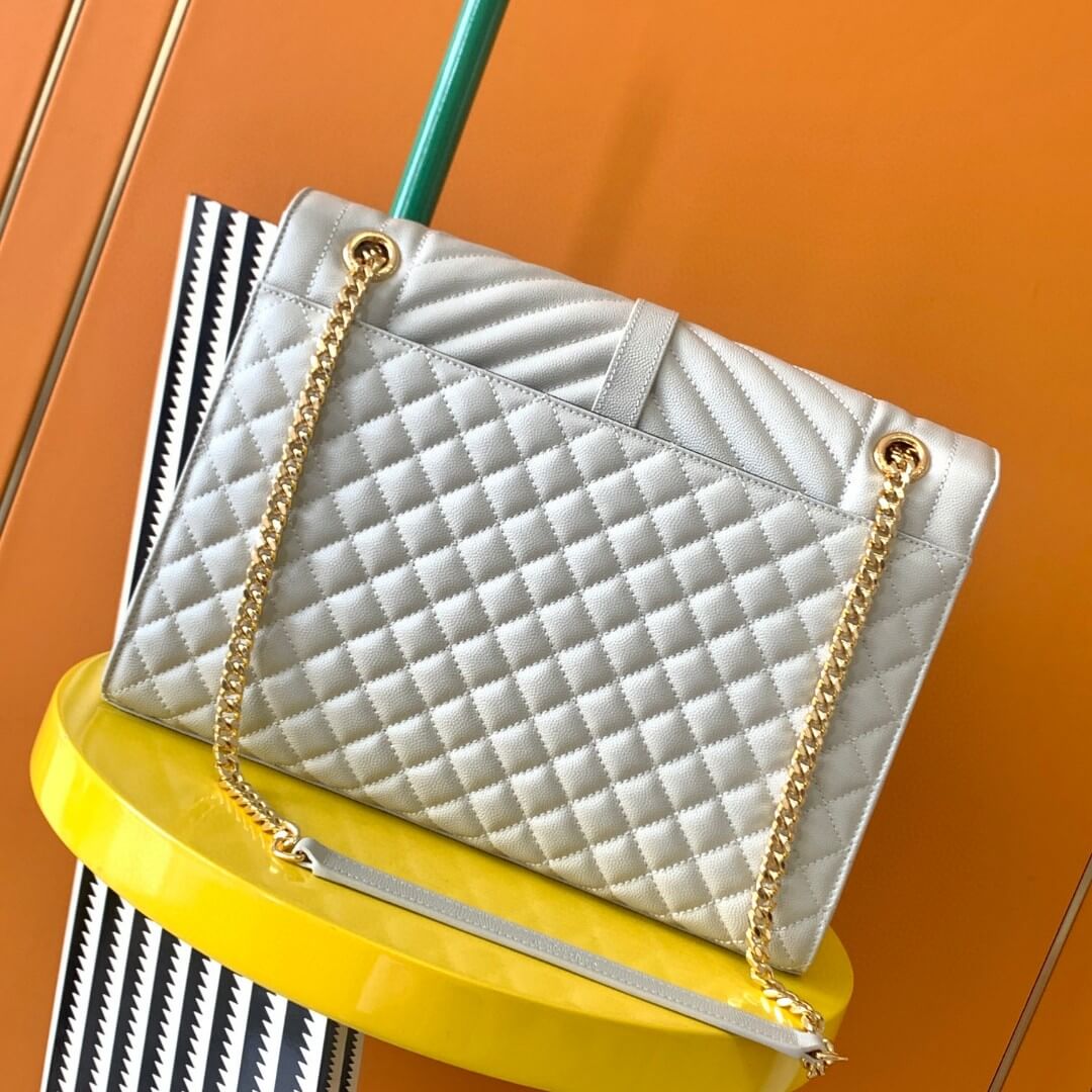 YSL White Large Envelope Matelassé Leather Shoulder Bag - Image 5