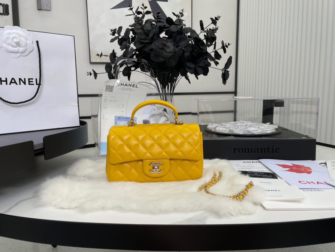 Chanel Mini Rectangular Flap with Top Handle Yellow Bag - Image 2