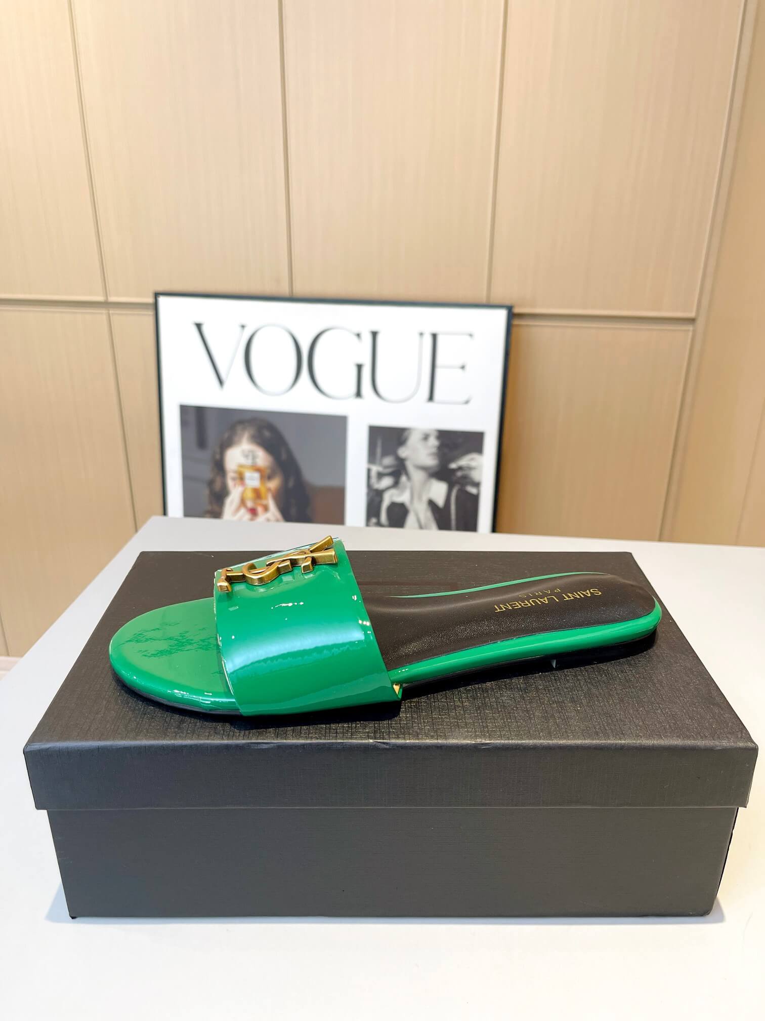 YSL Flat Green Slides - Image 2