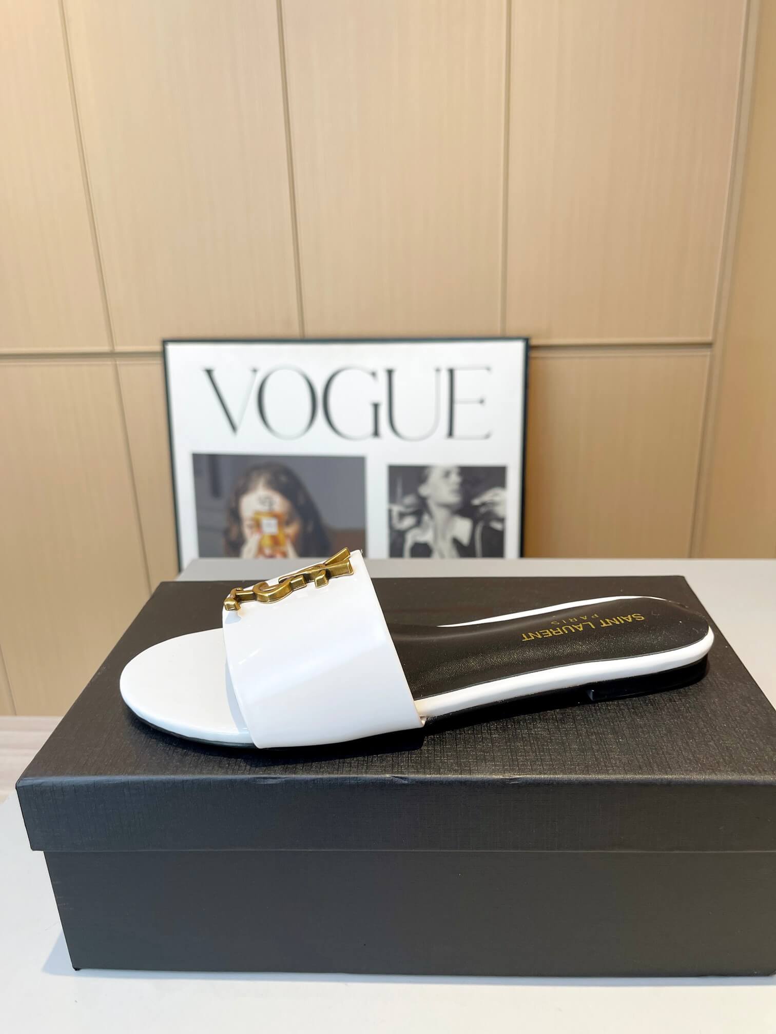 YSL Flat White Slides - Image 3