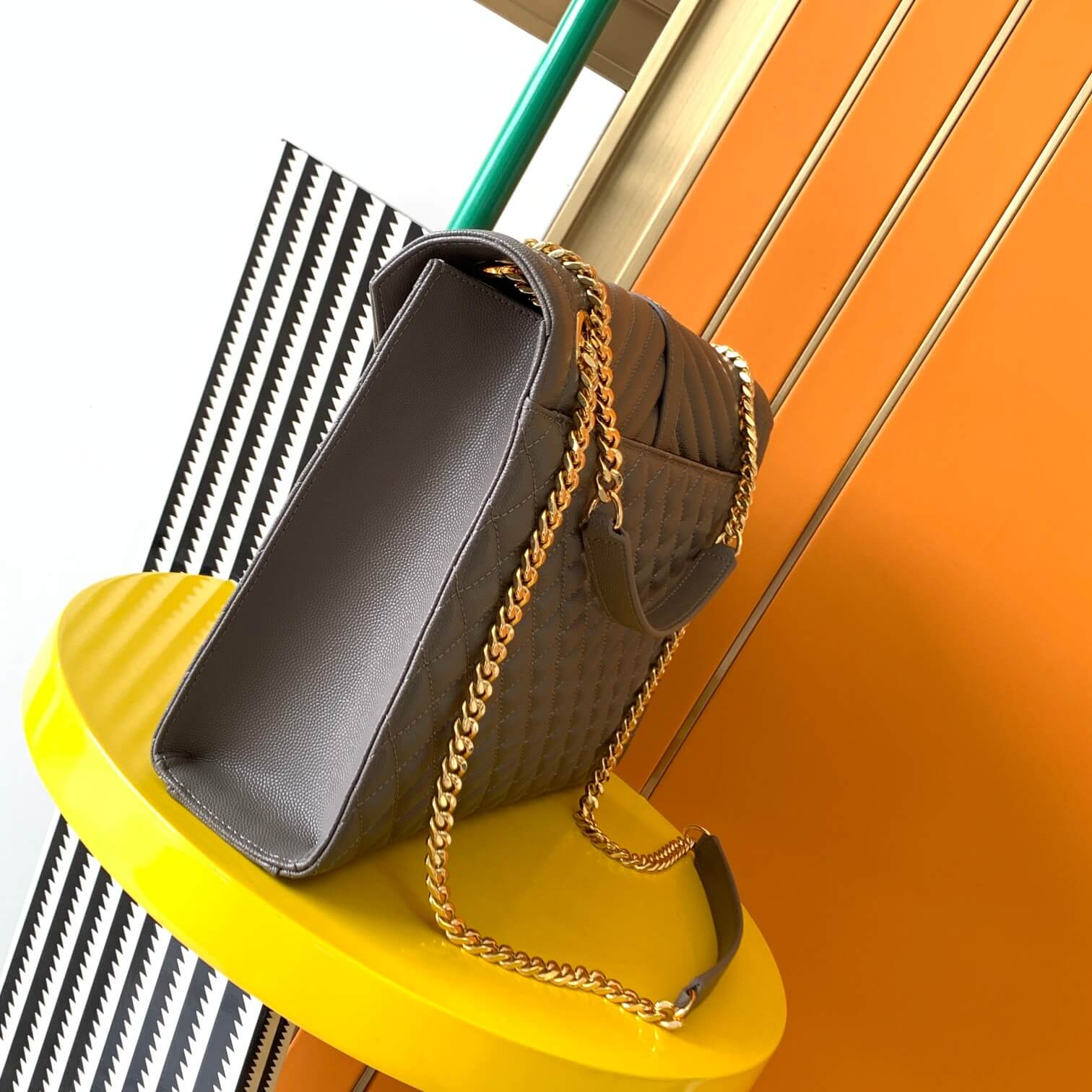 YSL Large Envelope Matelassé Leather Shoulder Bag - Image 6