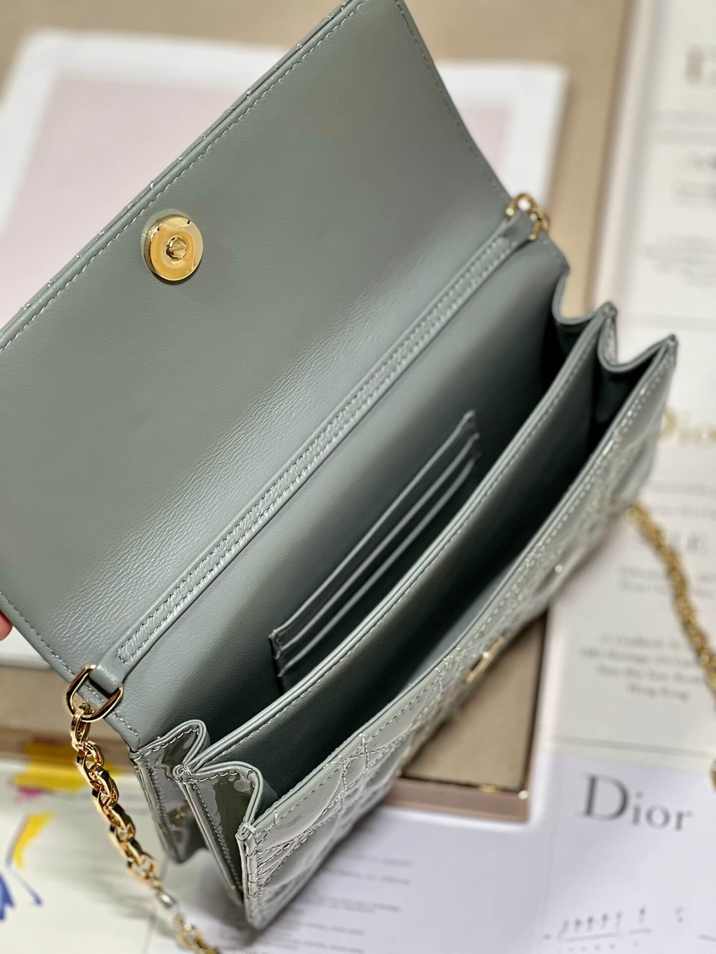 Miss Dior Top Handle Bag Grey in Patent Leather - Image 7