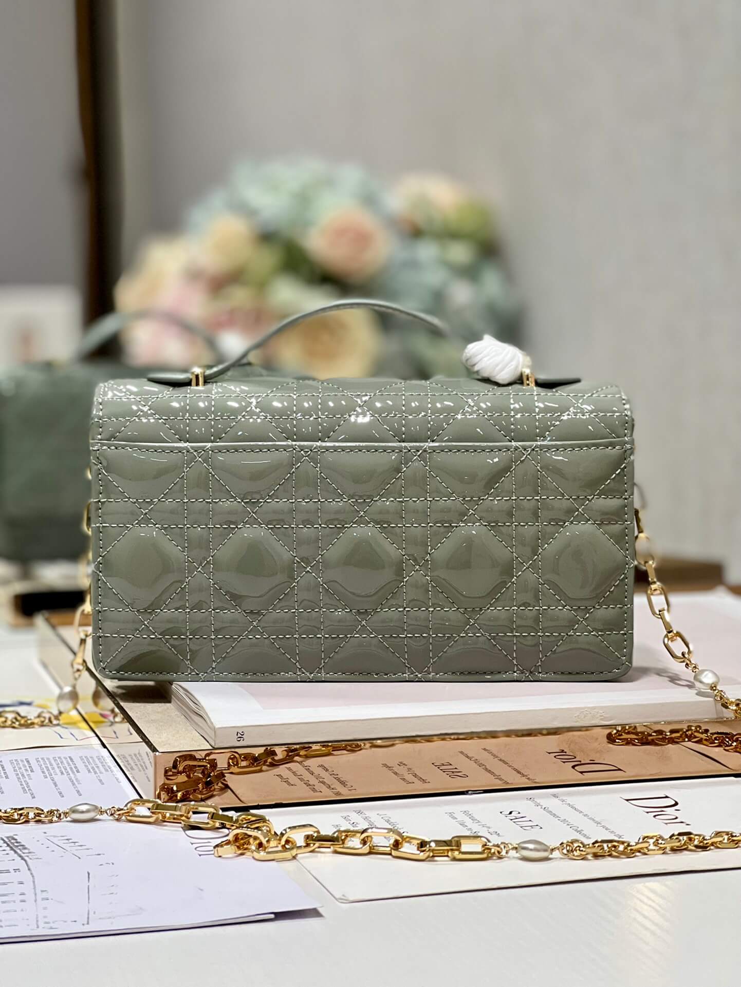Miss Dior Top Handle Bag Grey in Patent Leather - Image 2