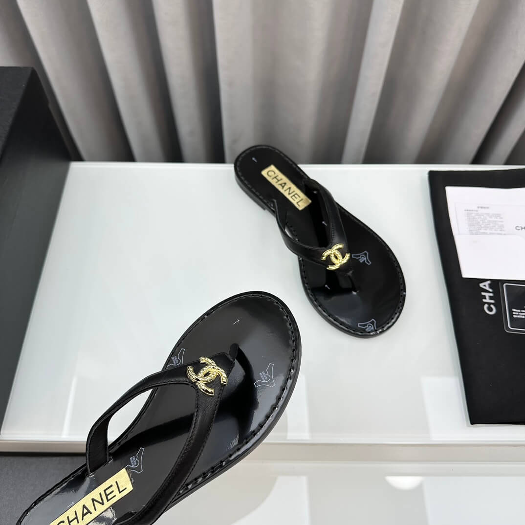 Chanel Flip Flops Black Sandals - Image 3