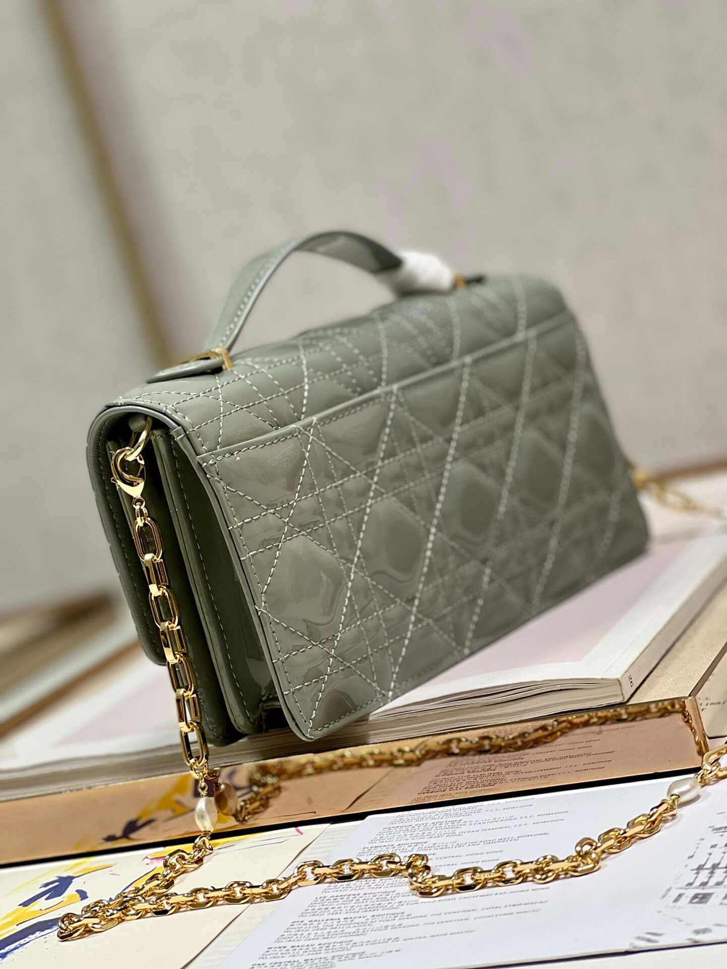Miss Dior Top Handle Bag Grey in Patent Leather - Image 5