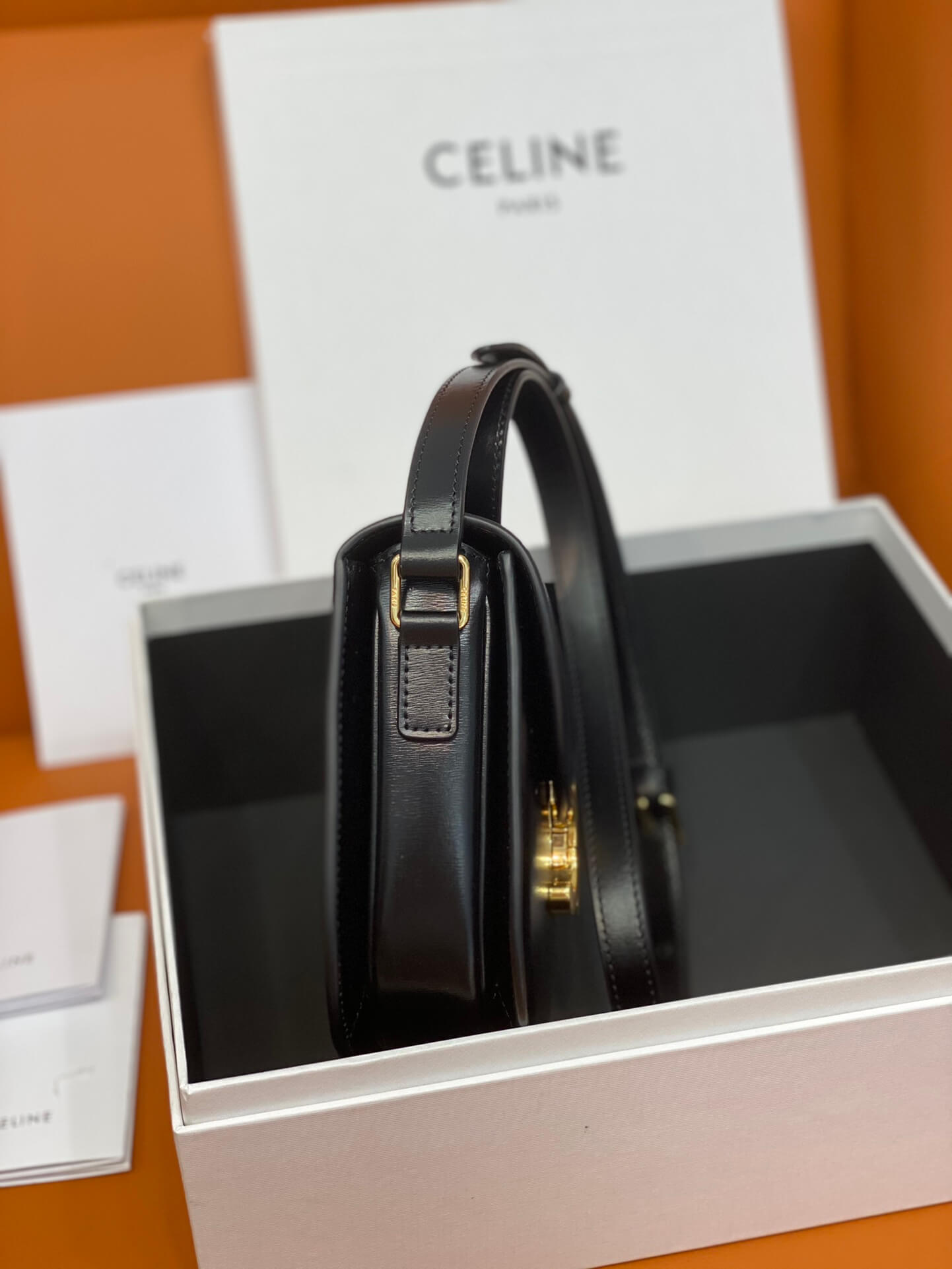 Celine Besace Clea In Shiny Calfskin Leather Bag in Black - Image 2