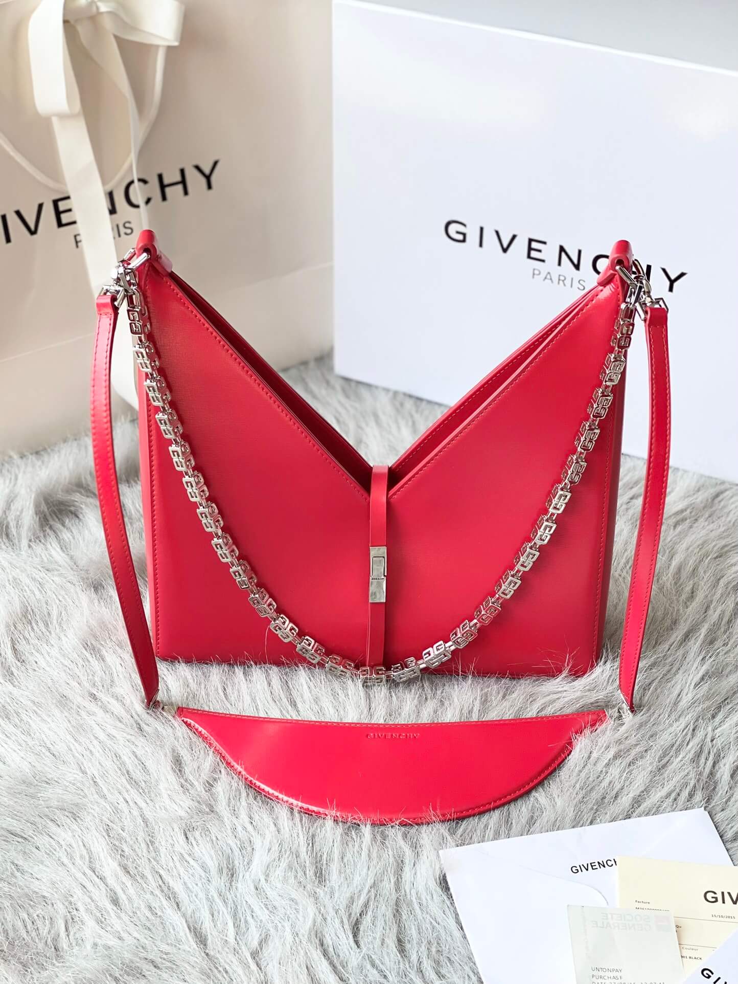 Givenchy V-Shaped Cut Out Chain Bag Red