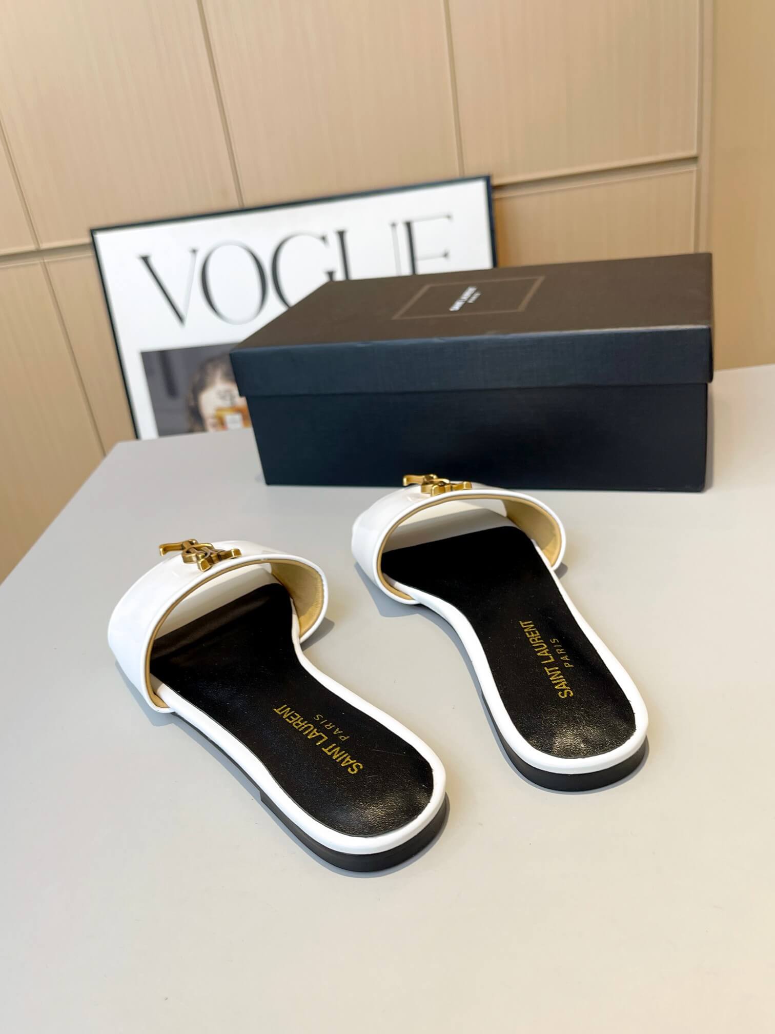 YSL Flat White Slides - Image 4