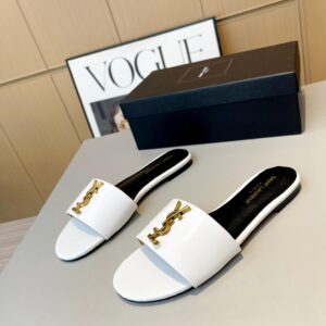 YSL Flat White Slides