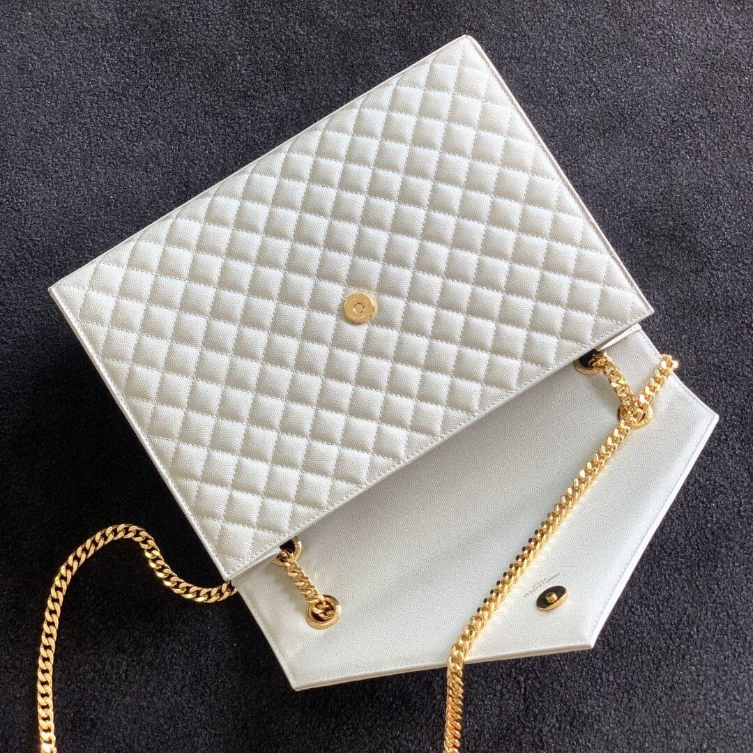 YSL White Large Envelope Matelassé Leather Shoulder Bag - Image 4