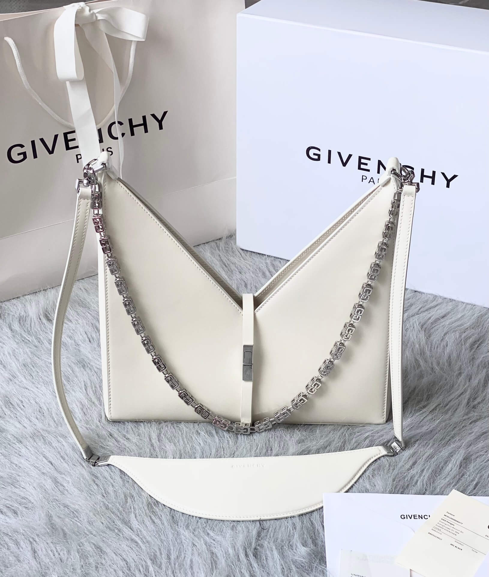 Givenchy V-Shaped Cut Out Chain Bag White