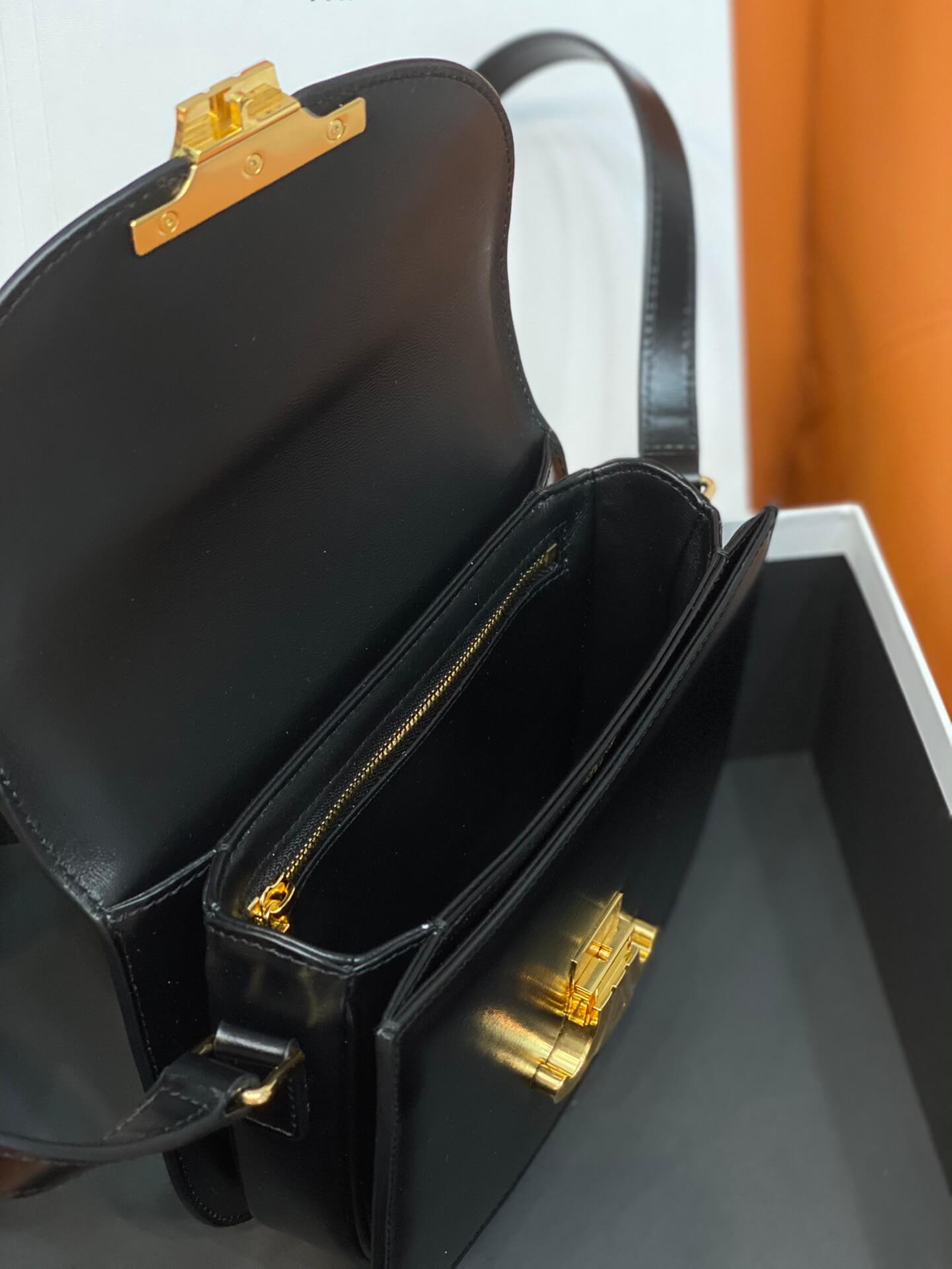 Celine Besace Clea In Shiny Calfskin Leather Bag in Black - Image 6