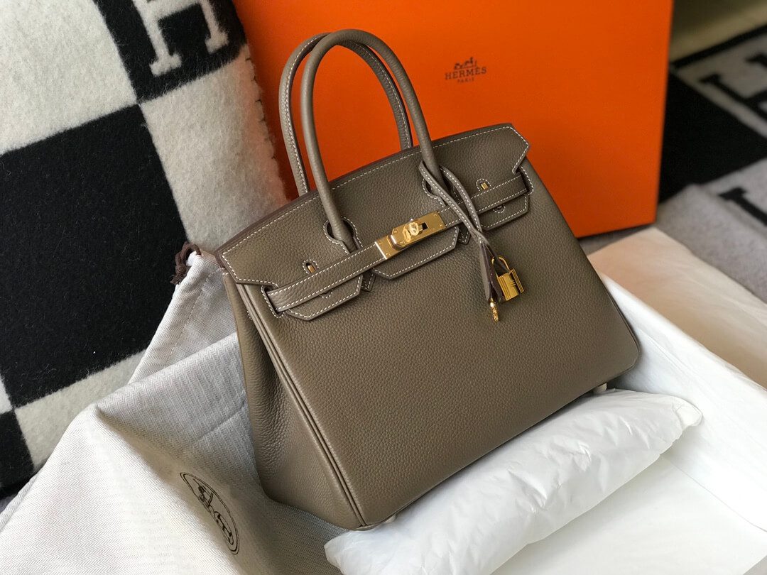 Hermes Birkin Taupe Grey Clemence Bag - Image 4