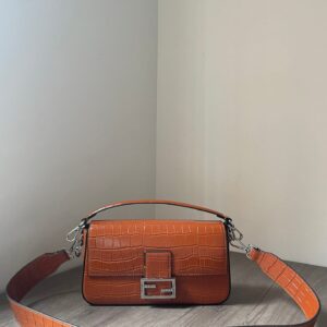 Fendi Baguette Brown Bag Crocodile Leather