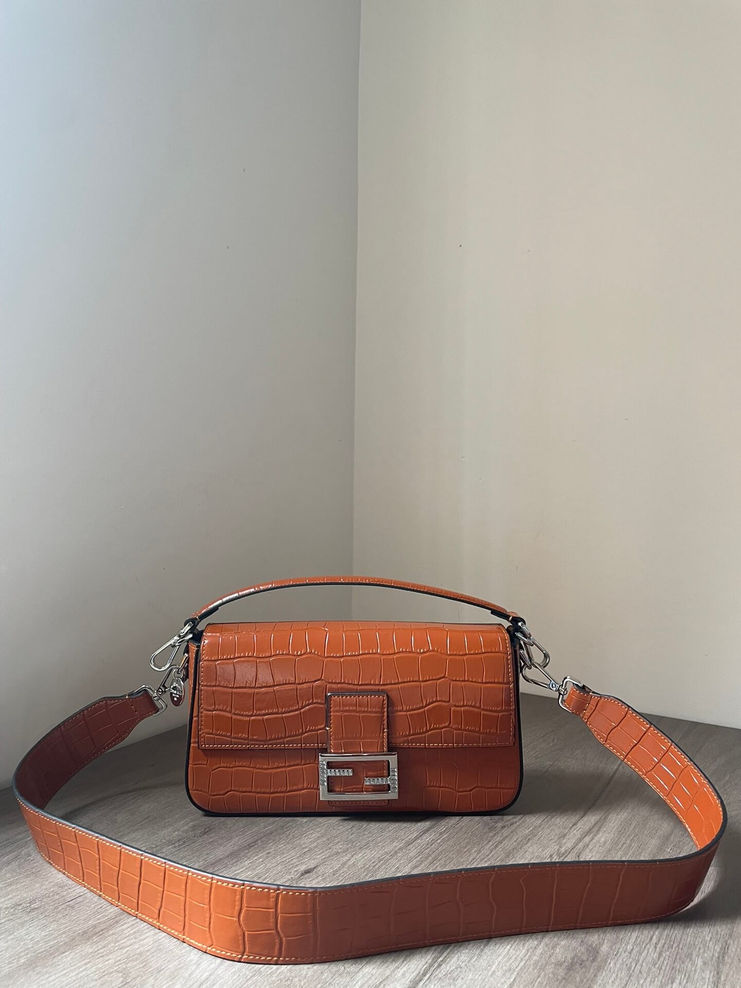 Fendi Baguette Brown Bag Crocodile Leather
