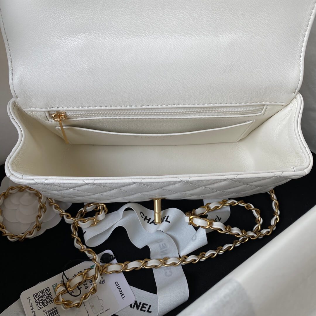 Chanel White Lambskin Leather CC Links Top Handle Bag - Image 4