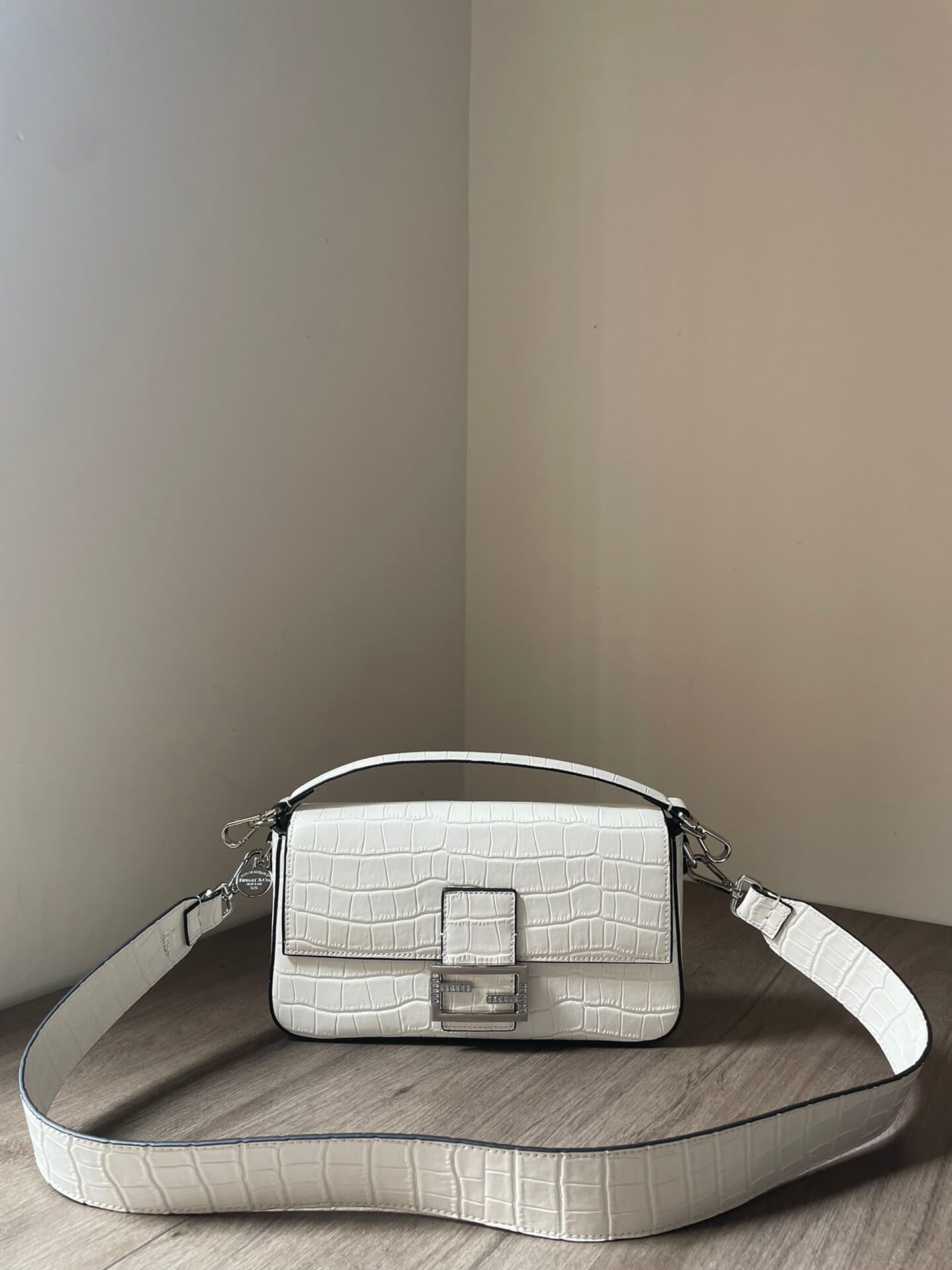Fendi Baguette Brown White Crocodile Leather