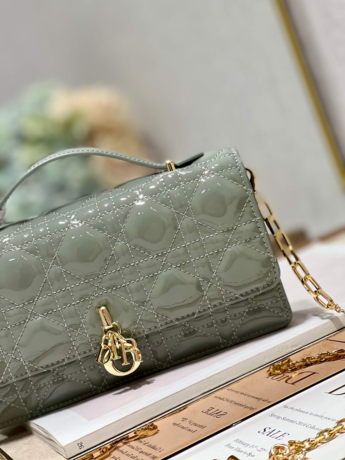 Miss Dior Top Handle Bag Grey in Patent Leather - Image 8