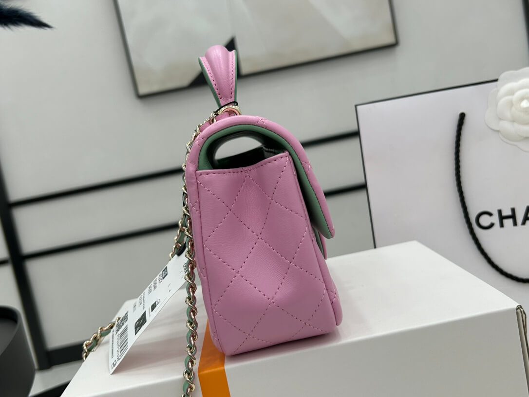 Chanel Mini Rectangular Flap with Top Handle Pink Bag - Image 5