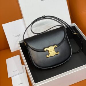 Celine Besace Clea In Shiny Calfskin Leather Bag in Black