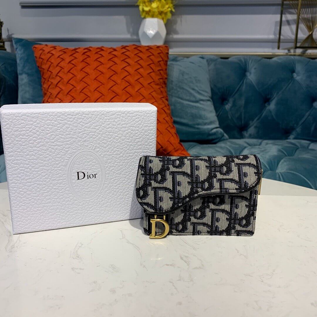 Dior Saddle Flap Card Holder Blue