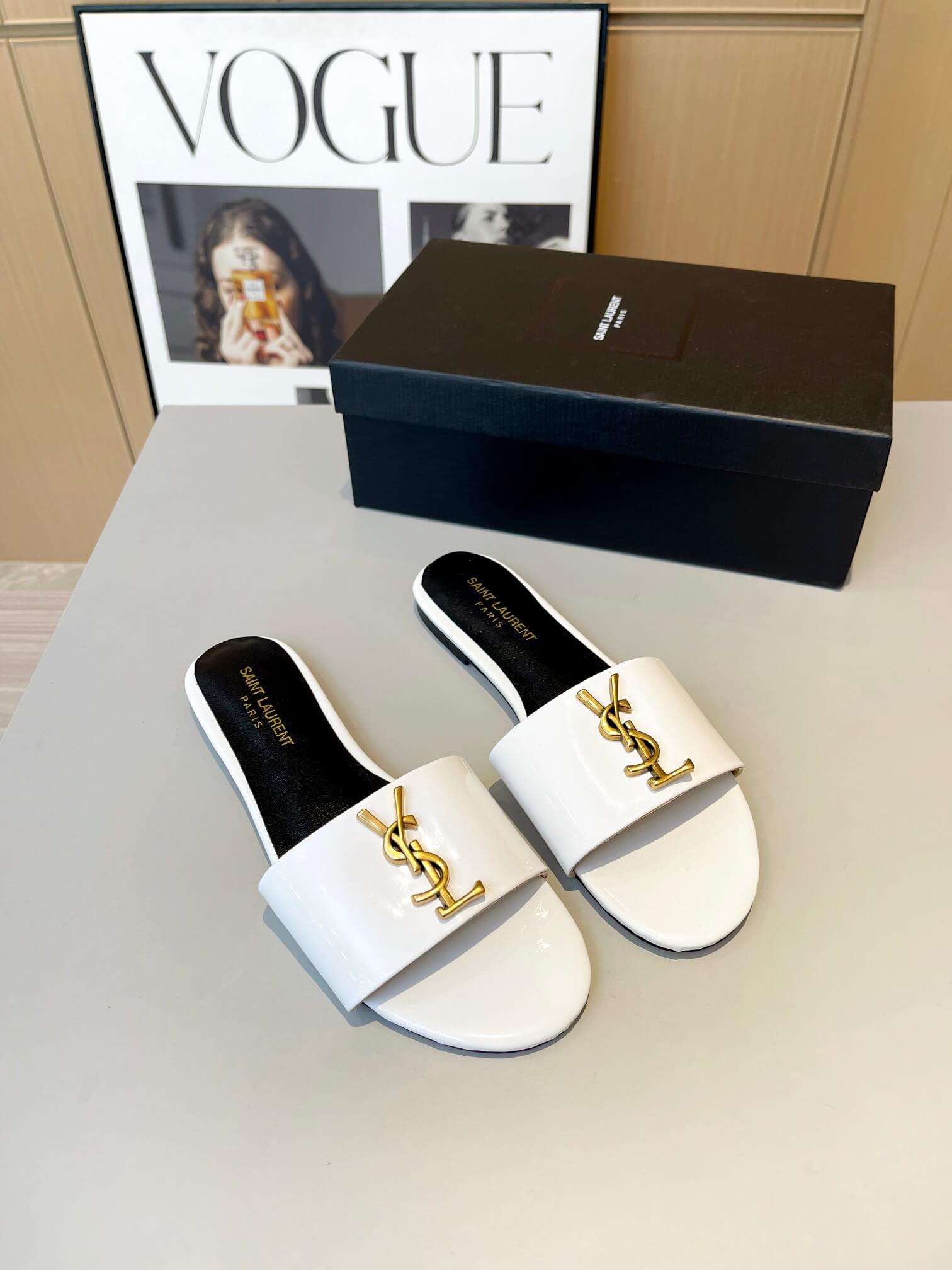 YSL Flat White Slides - Image 5