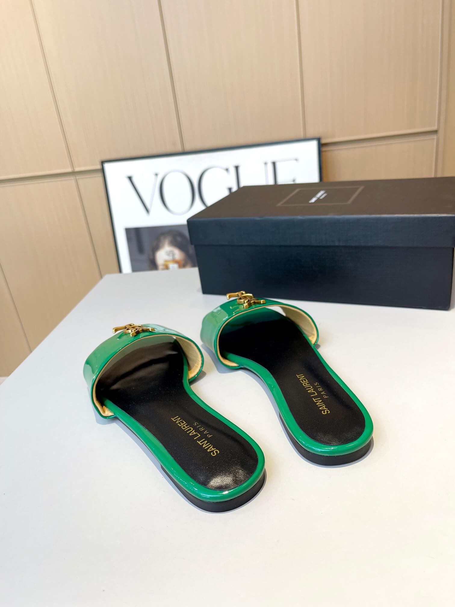 YSL Flat Green Slides - Image 5