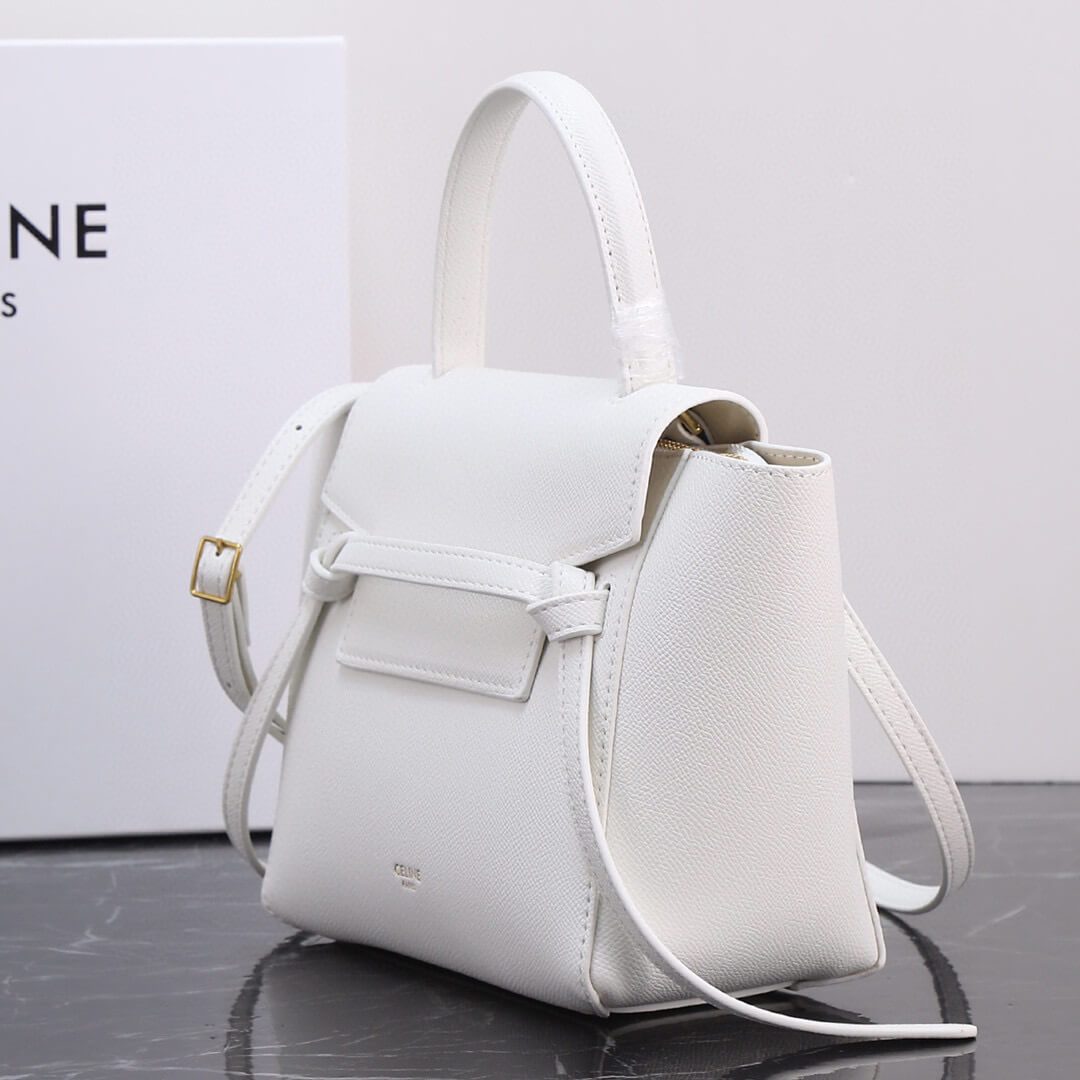 Celine Nano Belt Bag In Grained Calfskin Leather White Bag - Image 5