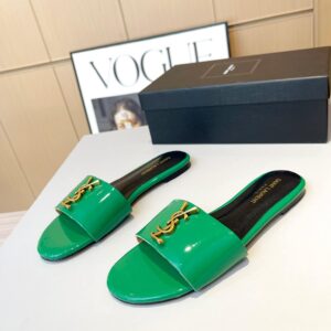 YSL Flat Green Slides
