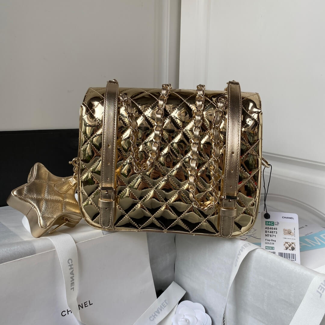 Chanel 24C Backpack with Star Patent Gold - Image 7