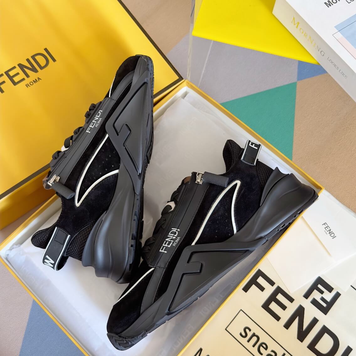 Fendi Flow Men's Leather Sneakers in Black - Image 6