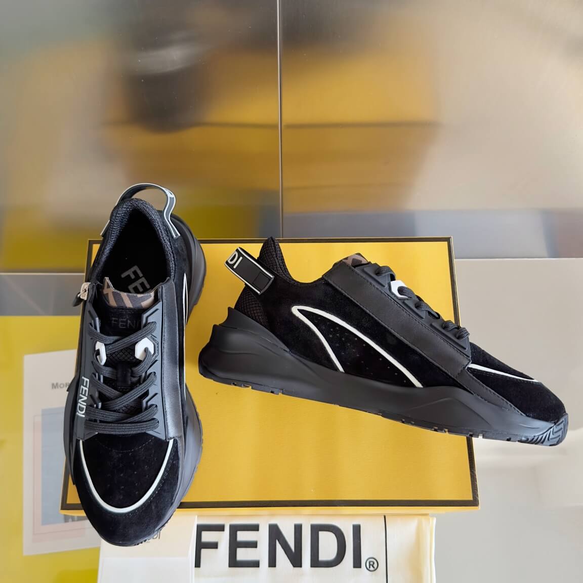 Fendi Flow Men's Leather Sneakers in Black - Image 7