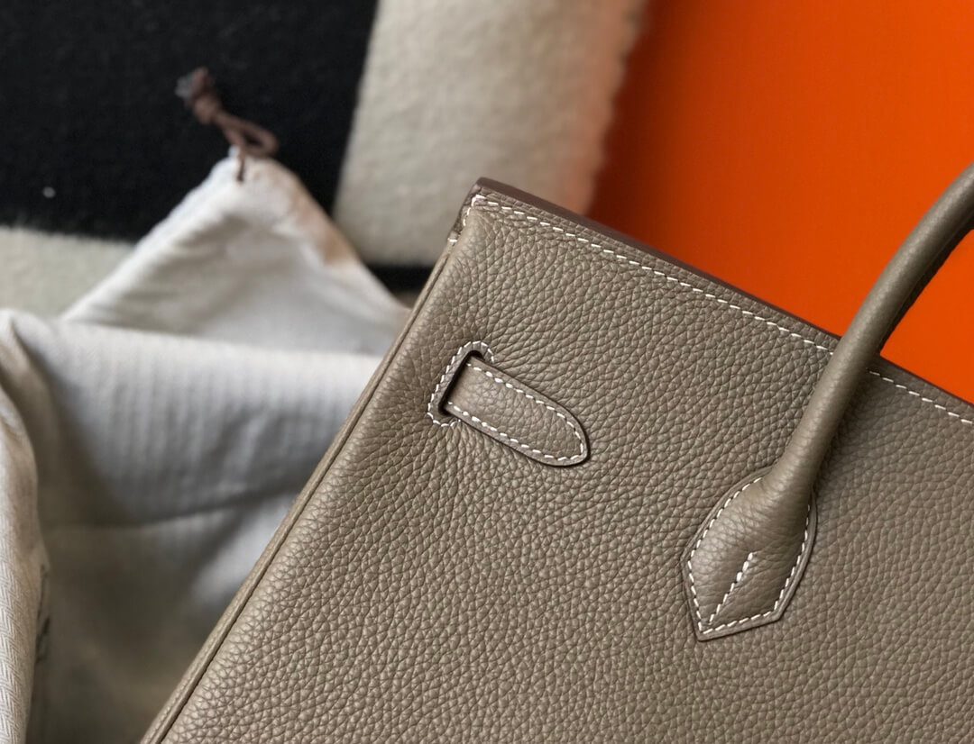 Hermes Birkin Taupe Grey Clemence Bag - Image 7