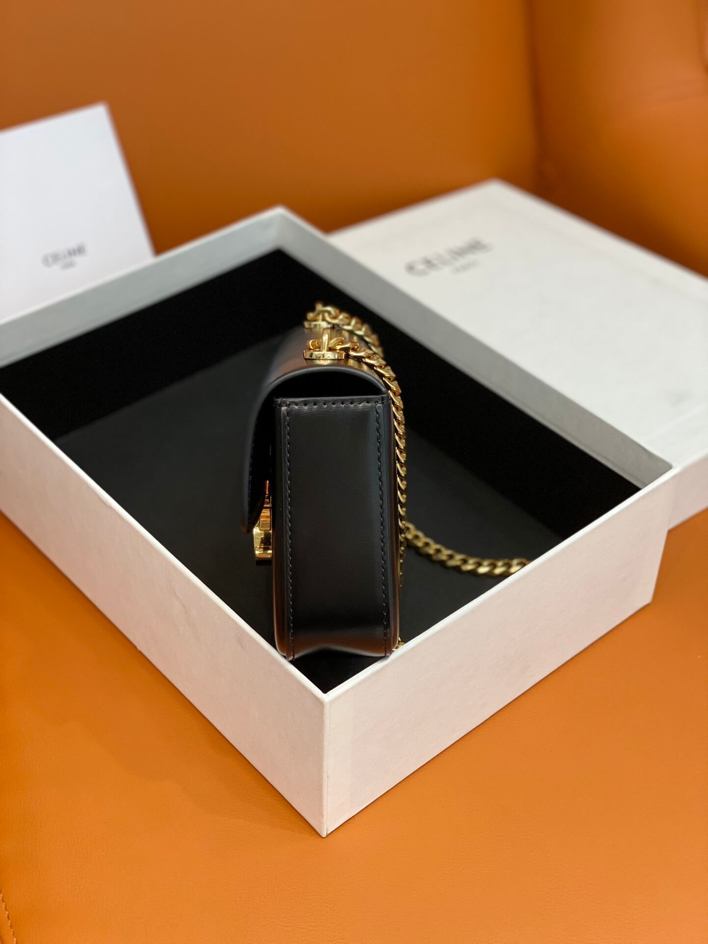 Celine Black Triomphe Shoulder Bag with Chain - Image 6
