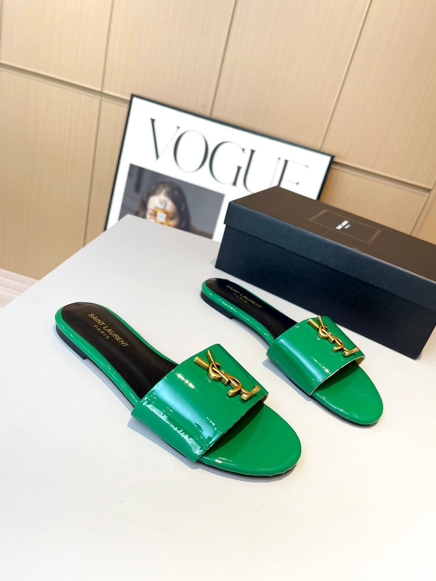 YSL Flat Green Slides - Image 7