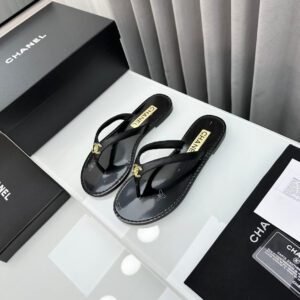 Chanel Flip Flops Black Sandals