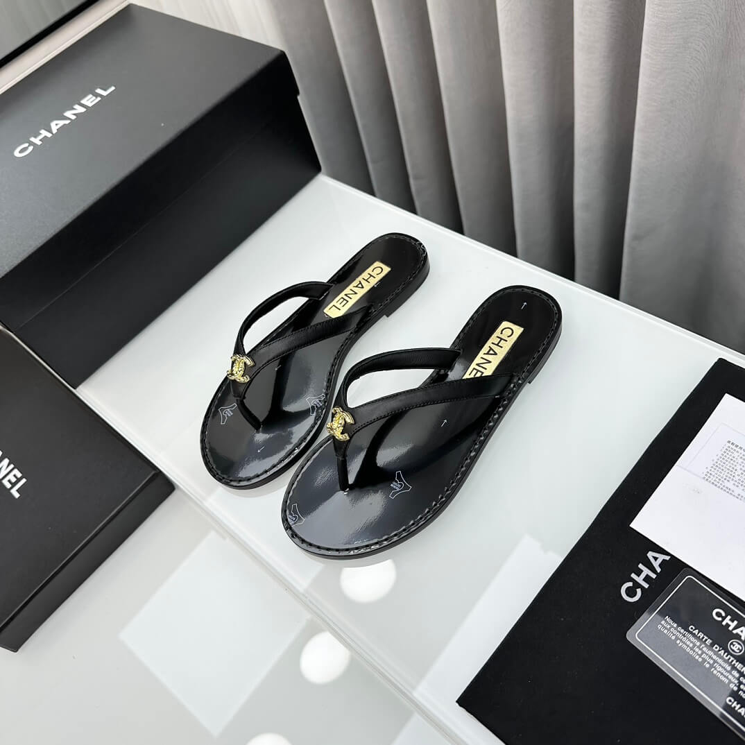 Chanel Flip Flops Black Sandals