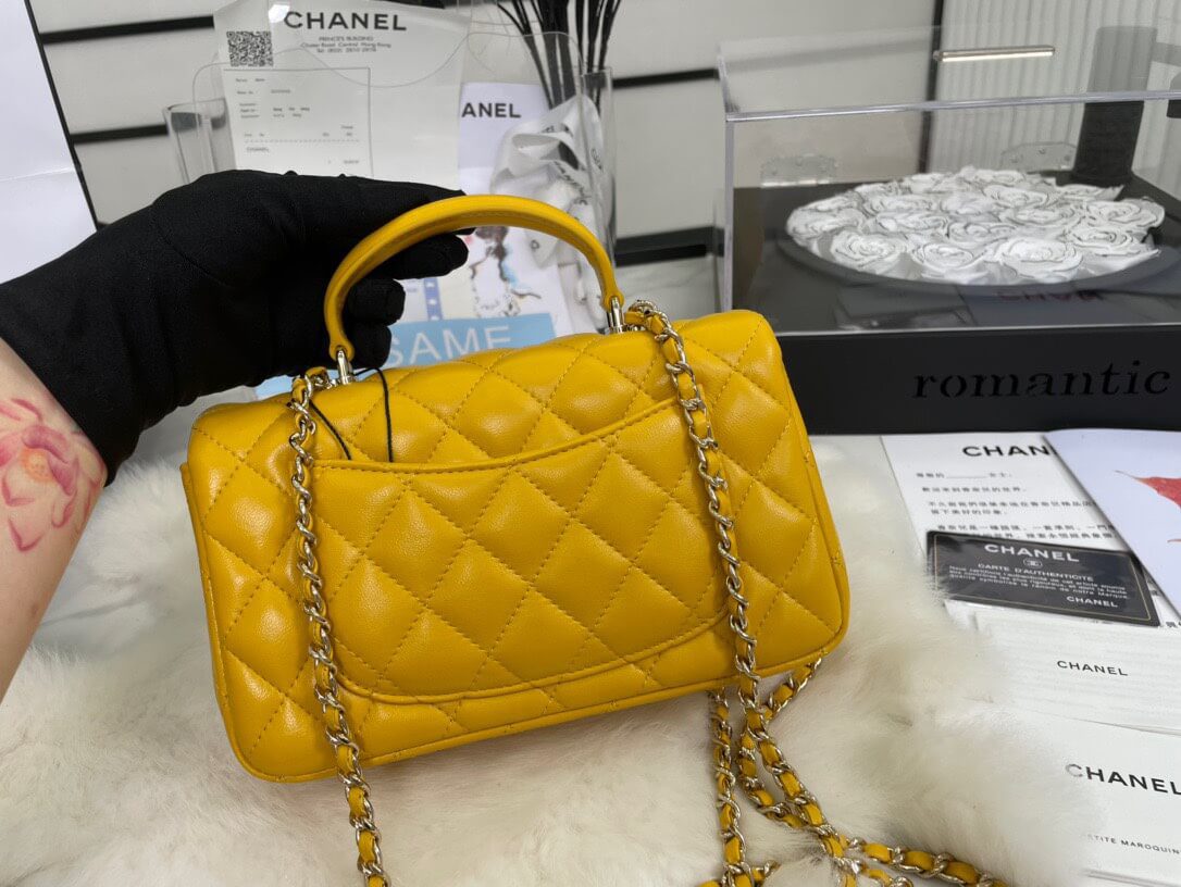 Chanel Mini Rectangular Flap with Top Handle Yellow Bag - Image 9