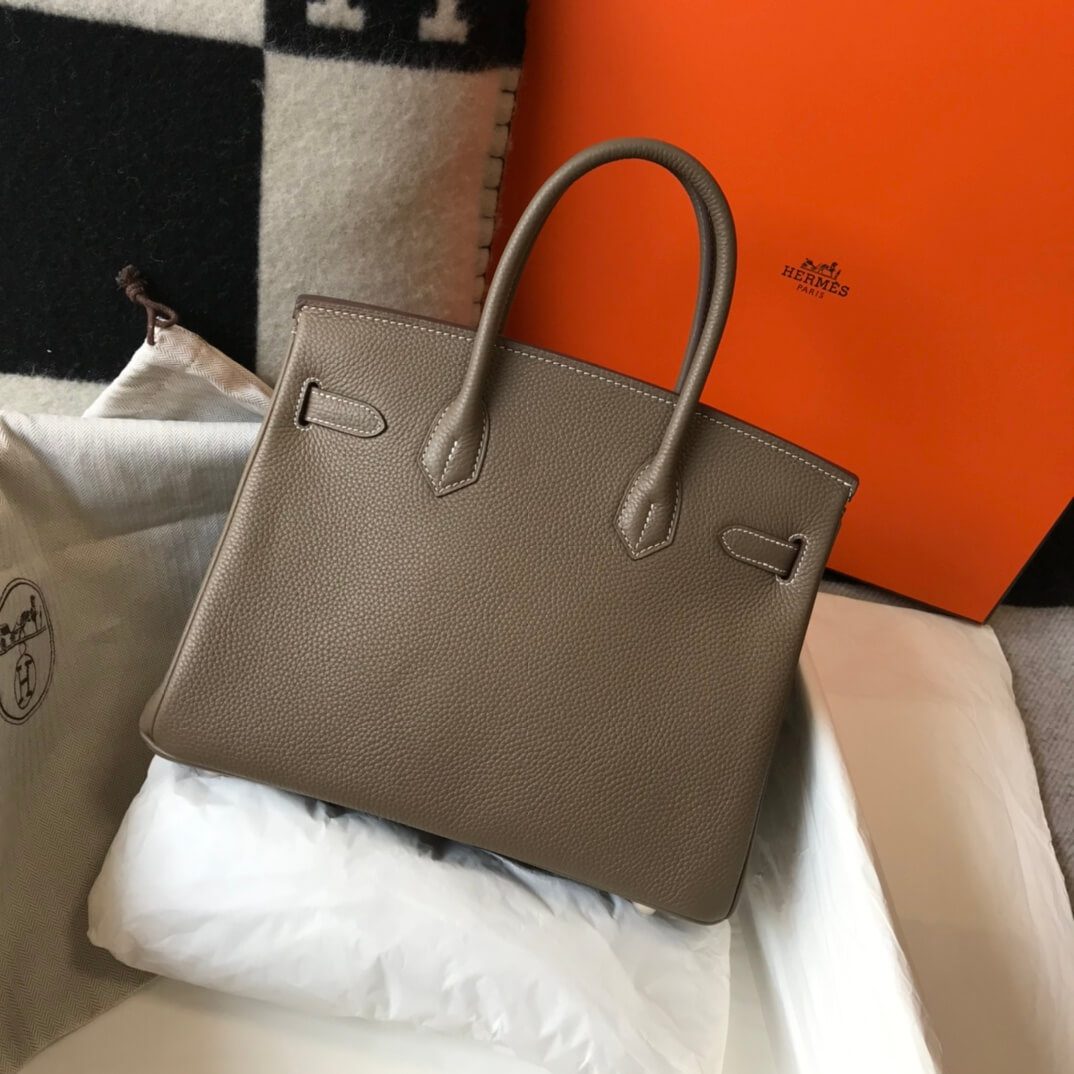 Hermes Birkin Taupe Grey Clemence Bag - Image 9
