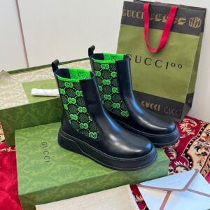 Gucci GG Motif Leather Ankle Black Boots