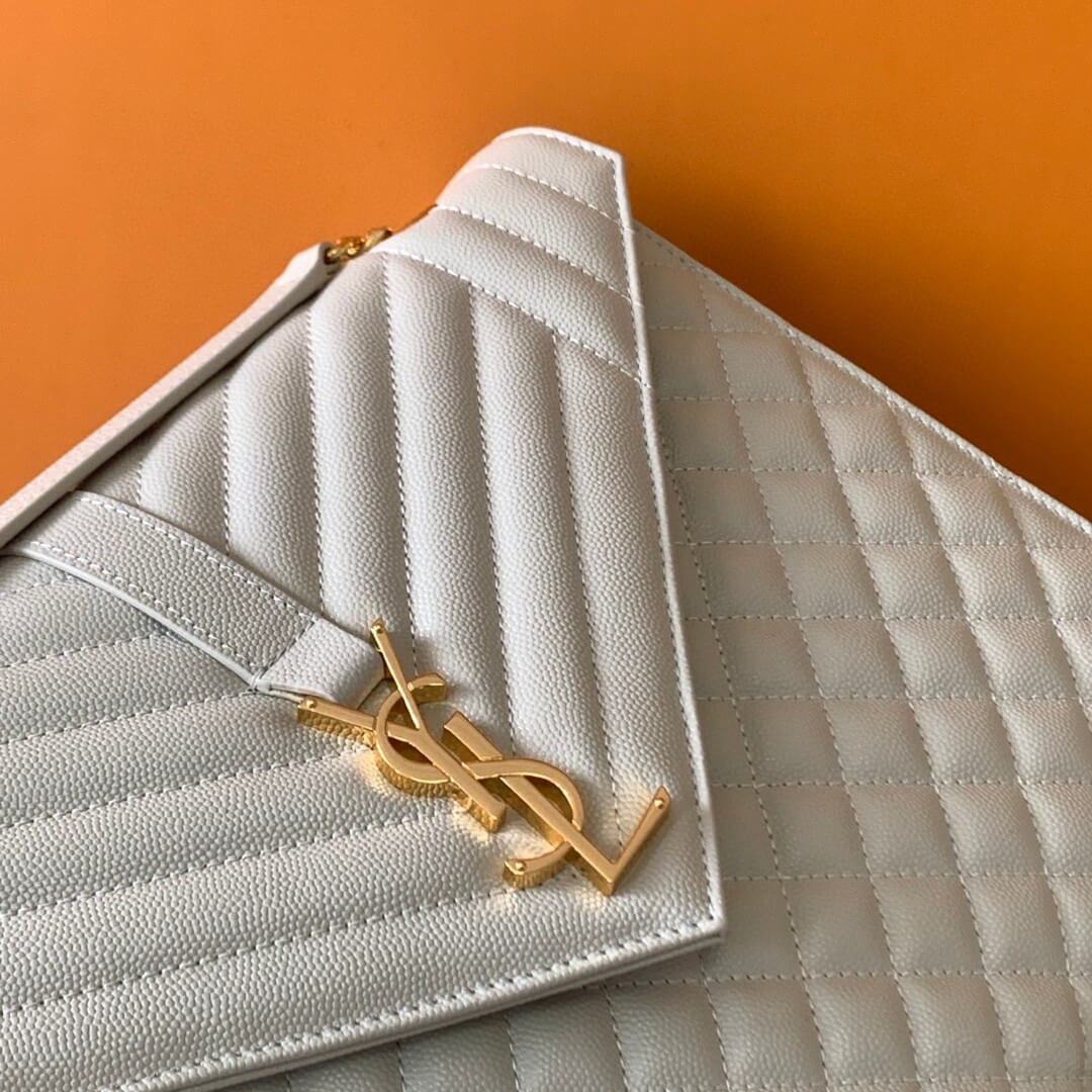 YSL White Large Envelope Matelassé Leather Shoulder Bag - Image 8