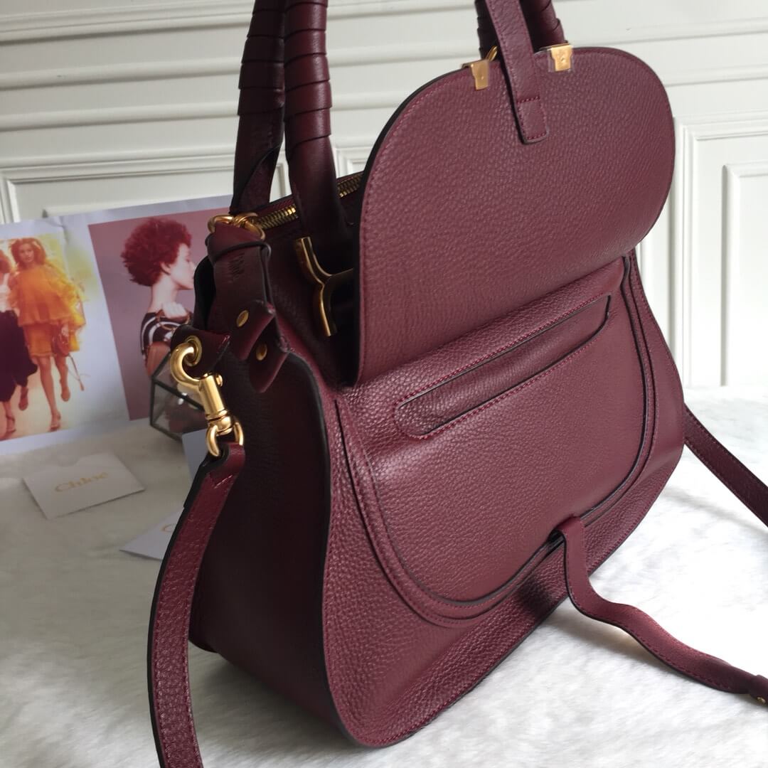 Chloe Marcie Double Carry Bag Plum Burgundy - Image 8