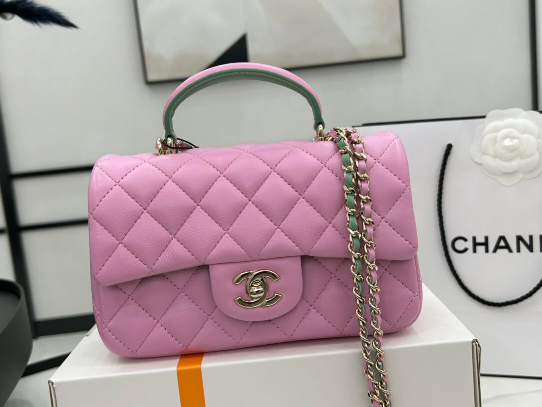 Chanel Mini Rectangular Flap with Top Handle Pink Bag