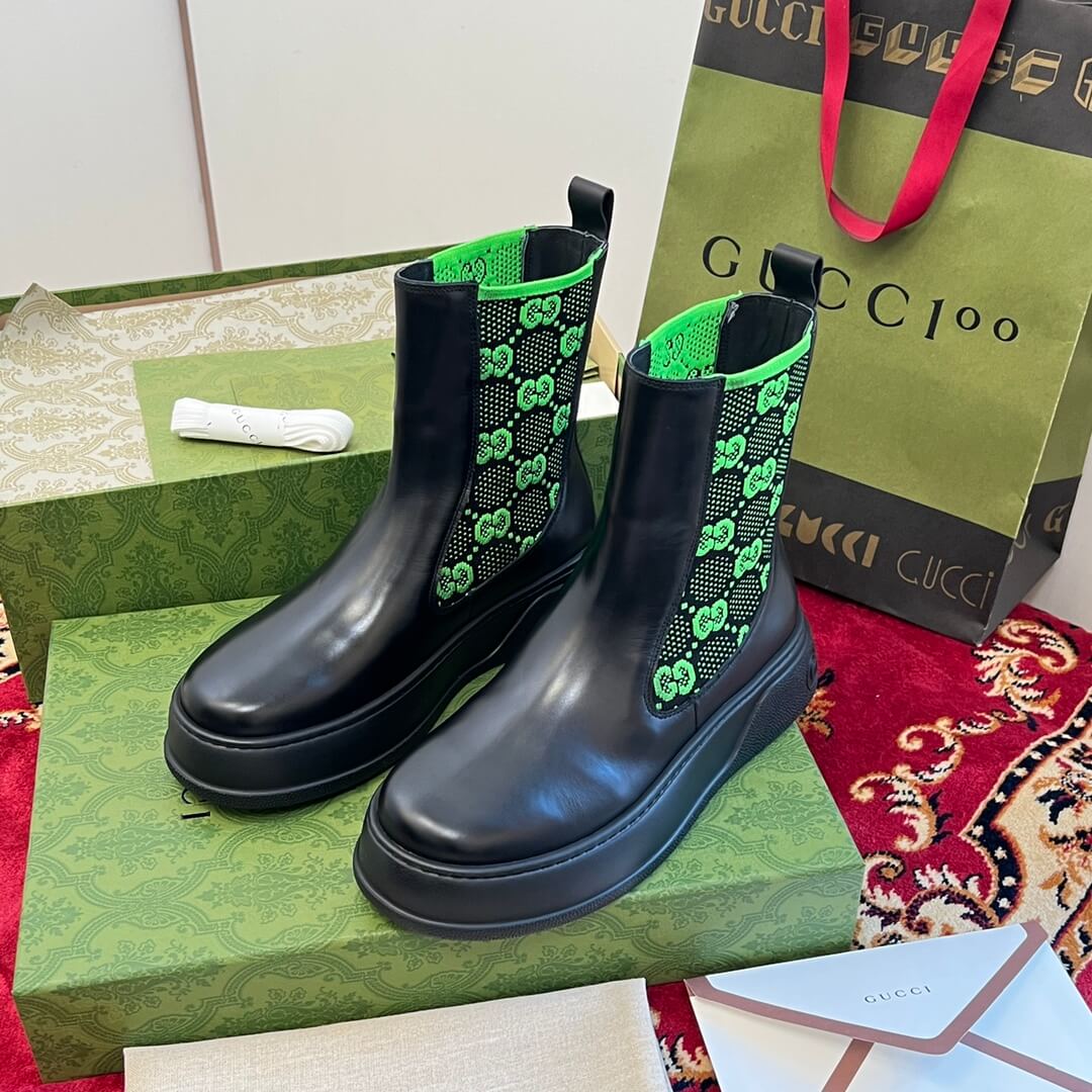 Gucci GG Motif Leather Ankle Black Boots - Image 9