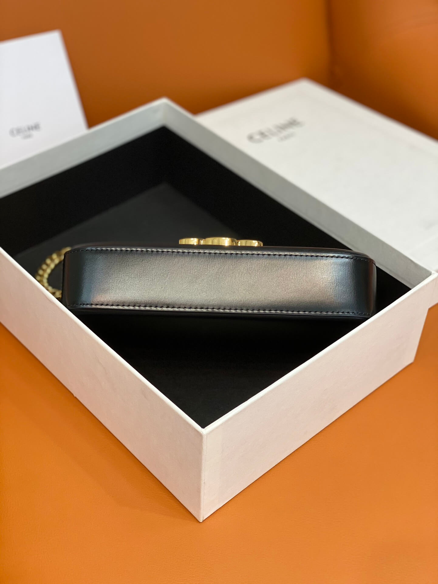 Celine Black Triomphe Shoulder Bag with Chain - Image 8