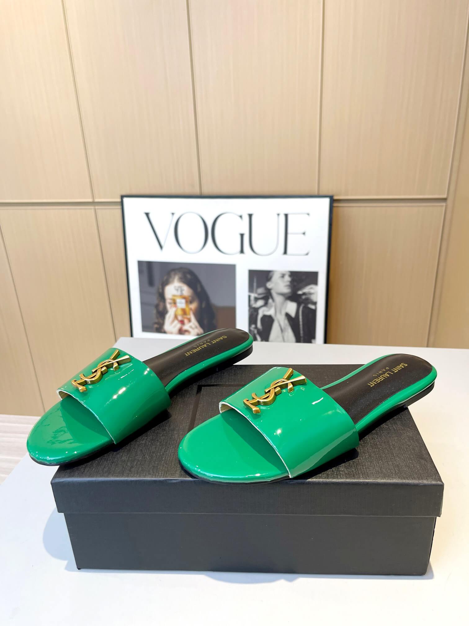 YSL Flat Green Slides - Image 8