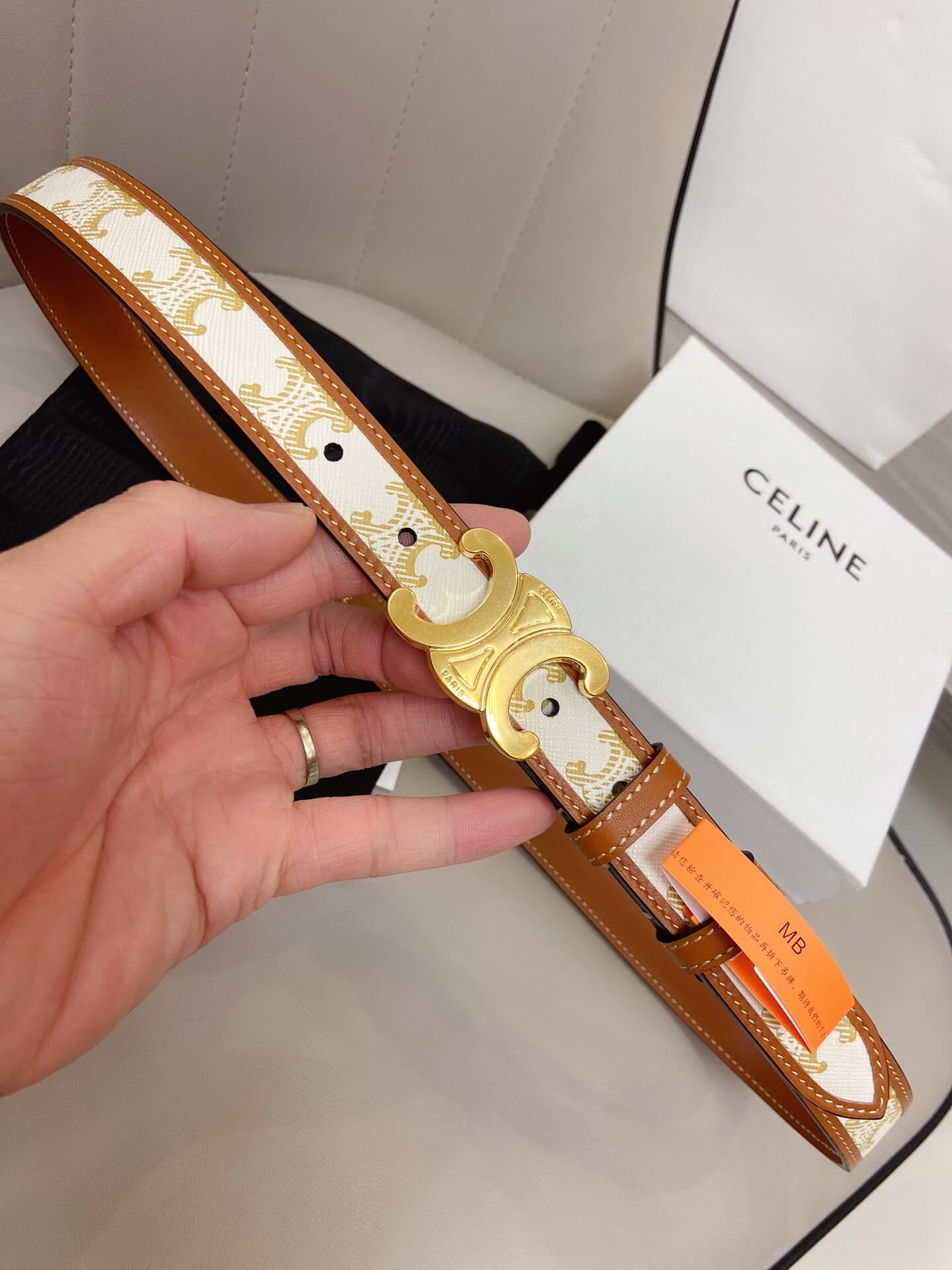 Celine Triomphe Belt in Triomphe Canvas and Calfskin - Image 3